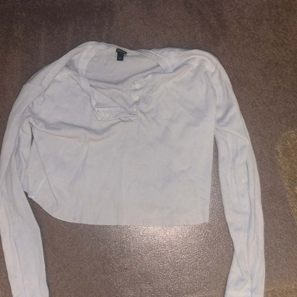 wild fable waffle cropped button front long sleeve size small